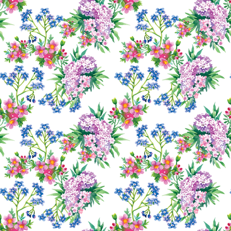Seamless patterns with Beautiful flowers, watercolor illustrationのイラスト素材
