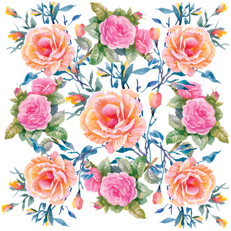 Seamless patterns with Beautiful flowers, watercolor illustrationのイラスト素材