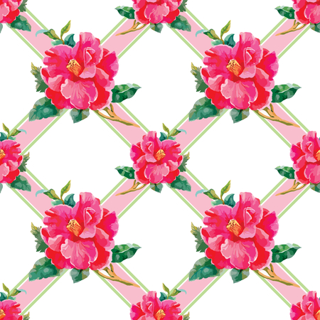 Seamless patterns with Beautiful flowers, watercolor illustrationのイラスト素材
