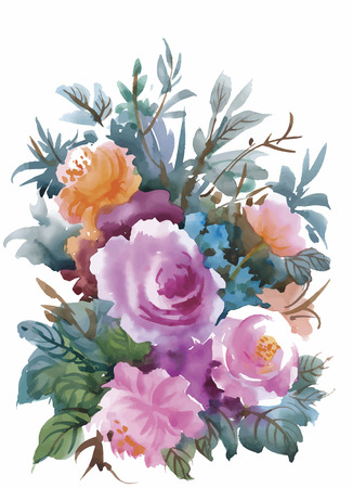 Watercolor flowers in a classical style on a white background.のイラスト素材
