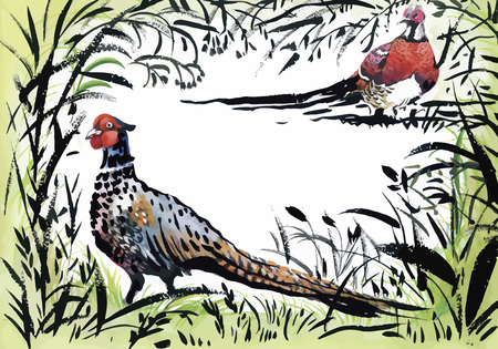 Watercolor wild exotic birds on flowers.のイラスト素材