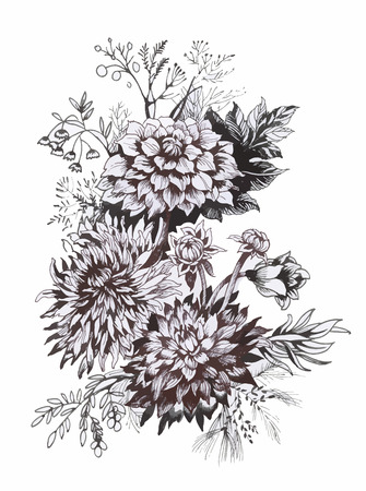 Watercolor flowers in a classical style on a white background.のイラスト素材