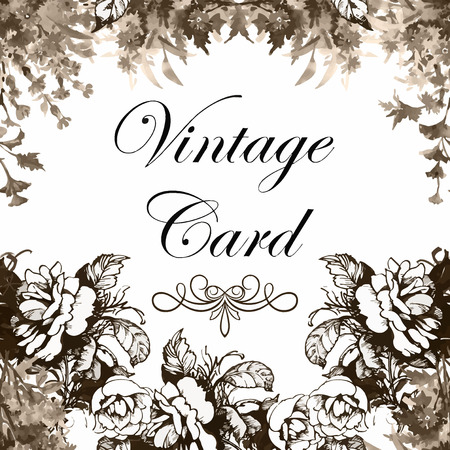 Greeting card with flowers, watercolor, can be used as invitation card for wedding, birthday and other holiday and  summer background.のイラスト素材