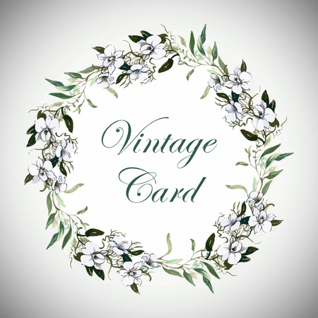 Greeting card with flowers, watercolor, can be used as invitation card for wedding, birthday and other holiday and  summer background.のイラスト素材