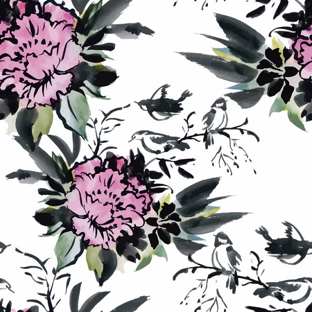 Seamless pattern with Beautiful flowers, Watercolor painting.のイラスト素材