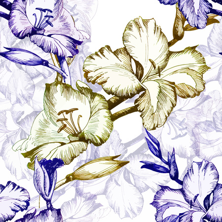 Seamless pattern with Beautiful flowers, Watercolor painting.のイラスト素材
