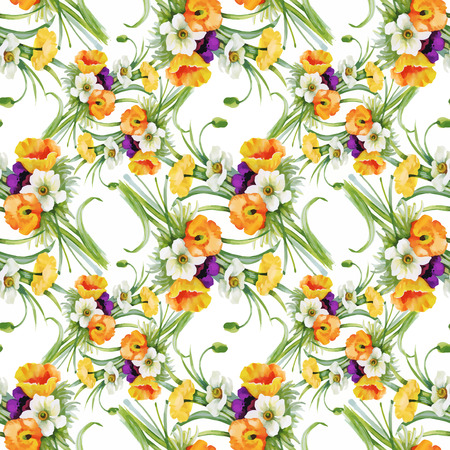 Seamless pattern with Beautiful flowers, Watercolor painting.のイラスト素材