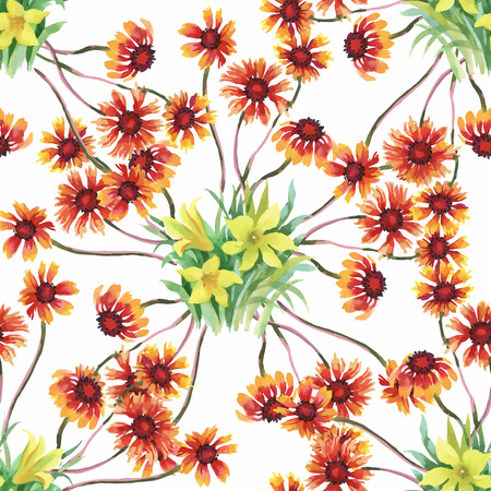 Seamless pattern with Beautiful flowers, Watercolor painting.のイラスト素材