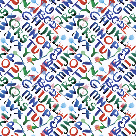 Abc alphabet watercolor calligraphy letters seamless pattern vector illustration.のイラスト素材