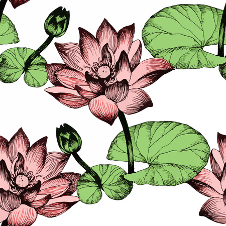 Seamless pattern with Lily flowers, watercolor illustration.のイラスト素材