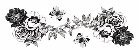 Butterfly on flower. Butterfly on flower isolated on white background. Watercolor painting handmadeのイラスト素材