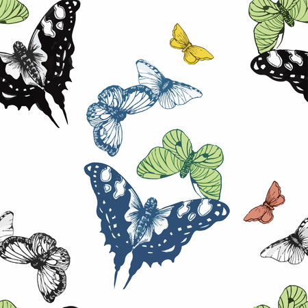 Seamless watercolor butterflies pattern. Vector illustration.のイラスト素材