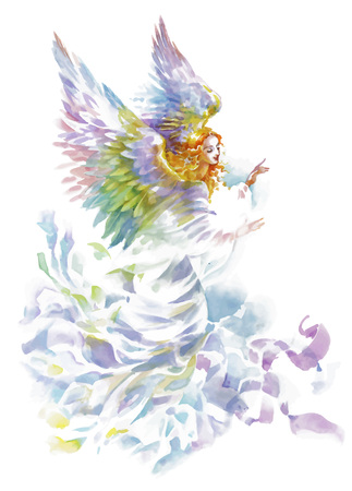 Beautiful angel with wings watercolor illustrationのイラスト素材