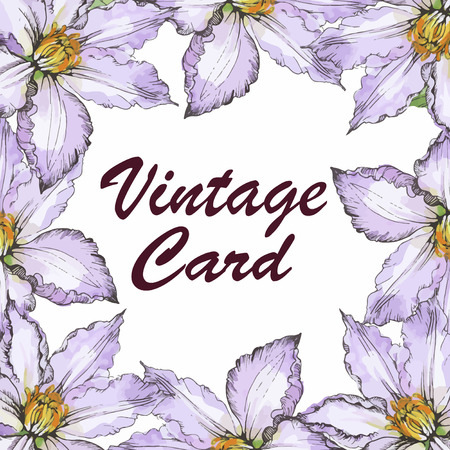 Invitation. Wedding or birthday card. Floral frame. Watercolor background with flowers.のイラスト素材