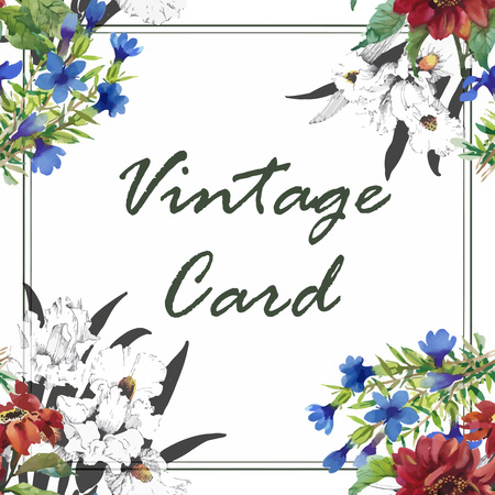 Invitation. Wedding or birthday card. Floral frame. Watercolor background with flowers.のイラスト素材