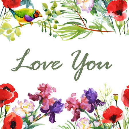 Invitation. Wedding or birthday card. Floral frame. Watercolor background with flowers.のイラスト素材