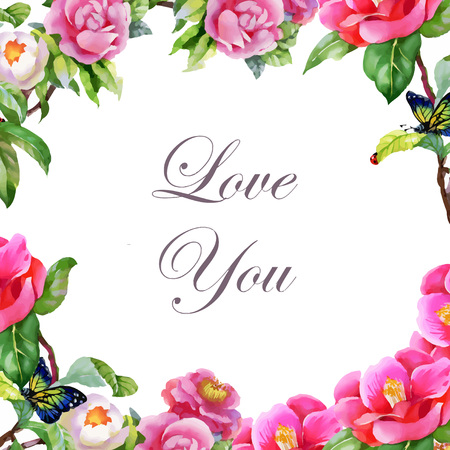 Invitation. Wedding or birthday card. Floral frame. Watercolor background with flowers.のイラスト素材