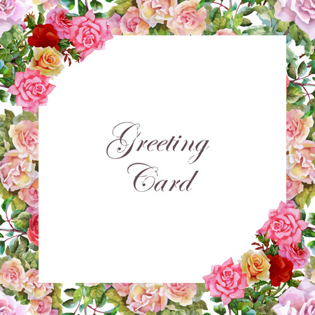 Invitation. Wedding or birthday card. Floral frame. Watercolor background with flowers.のイラスト素材
