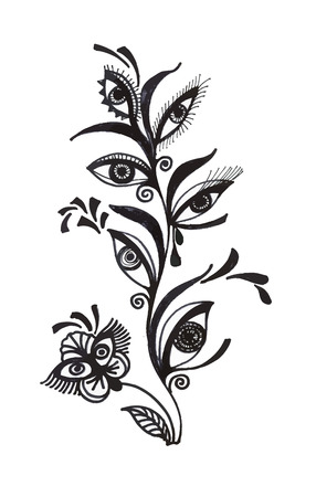 Hand drawn flower with eyes isolated on white.のイラスト素材