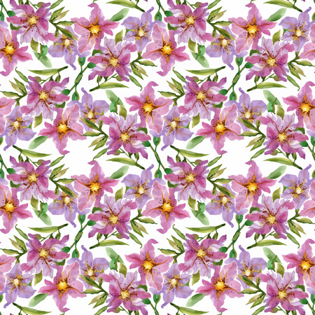 Watercolor seamless pattern with colorful flowers and leaves on white background, watercolor floral pattern, flowers in pastel color, tile for wallpaper, card or fabric.のイラスト素材