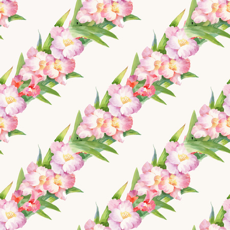 Watercolor seamless pattern with colorful flowers and leaves on white background, watercolor floral pattern, flowers in pastel color, tile for wallpaper, card or fabric.のイラスト素材