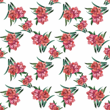 Watercolor seamless pattern with colorful flowers and leaves on white background, watercolor floral pattern, flowers in pastel color, tile for wallpaper, card or fabric.のイラスト素材