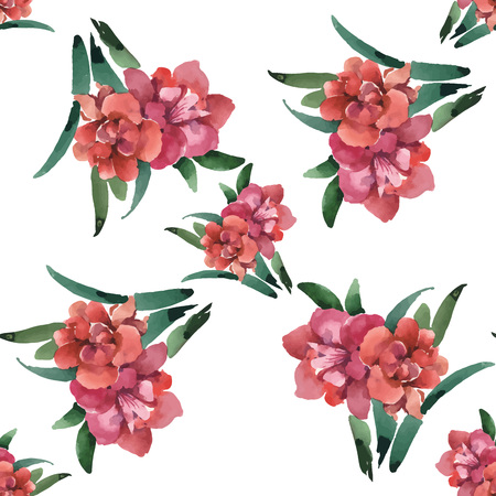 Watercolor seamless pattern with colorful flowers and leaves on white background, watercolor floral pattern, flowers in pastel color, tile for wallpaper, card or fabric.のイラスト素材