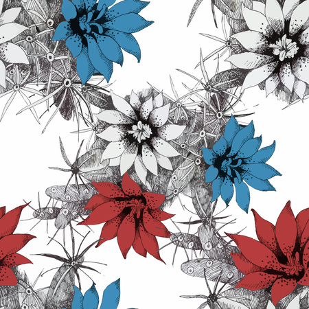 Watercolor seamless pattern with colorful flowers and leaves on white background, watercolor floral pattern, flowers in pastel color, tile for wallpaper, card or fabric. Vector illusrtation.のイラスト素材