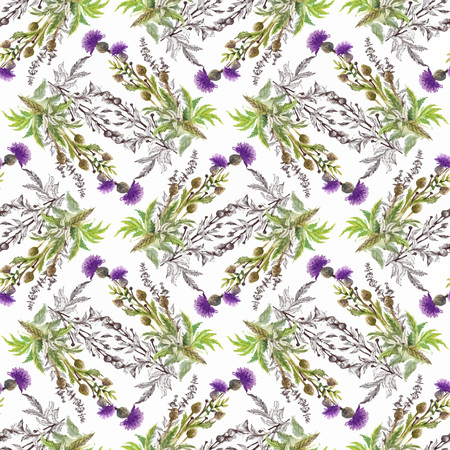 Watercolor seamless pattern with colorful flowers and leaves on white background, watercolor floral pattern, flowers in pastel color, tile for wallpaper, card or fabric. Vector illusrtation.のイラスト素材