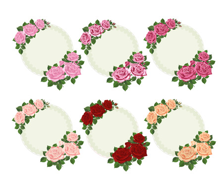 Rose bouquet. Flower set. Watercolor illustration. Rosebud isolated on white. Roses, buds, leaves and flowers. Wedding, birthday design template invitation card - Vector.のイラスト素材