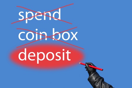 Words  deposit, bank, spend, by drawing a red pencil in handの写真素材