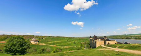 Panoramic view of the Khotyn fortress on Dniester riverside. Ukraineの写真素材