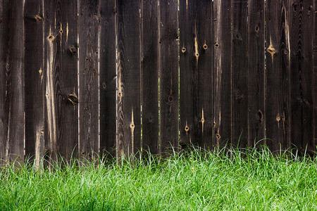 Vintage background texture. Classic old wooden fence and green grass at the bottom.の写真素材