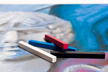 Chalks pastel and original pastel drawing of still life on the background.の写真素材