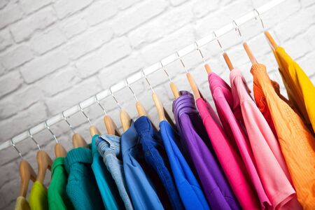 Diagonal shot of elegant womenâs clothesの写真素材