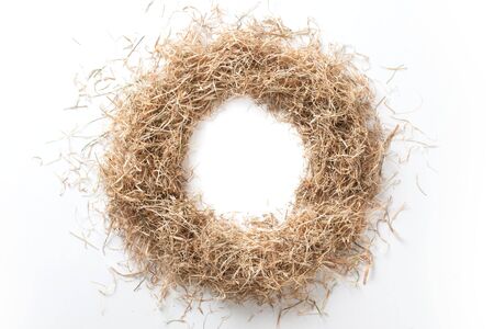 Close-up beautiful yellow straw frame. Nordic style