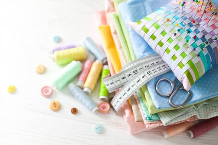 Accessories for hand sewing. Pastel shades.