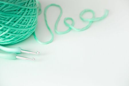 Color yarn for knitting, knitting needles and crochet hooks.の写真素材