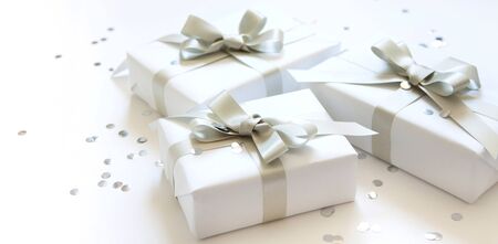 Silver holiday and . White background.の写真素材