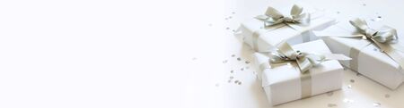 Long view. White greeting card for christmas, new year or birthday.の写真素材