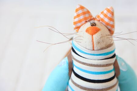 Children's handmade toy. White background.の写真素材