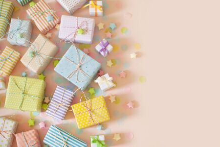 Gifts for a birthday, party or new year. Delicate pastel colors.の写真素材