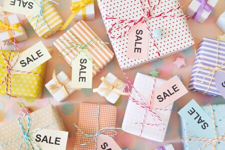 Gifts for a birthday, party or new year. Delicate pastel colors.の写真素材