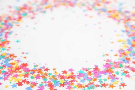 Colorful Confetti in front of white Background.の写真素材