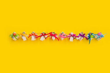 Festive accessories for the hen-party, birthday. Party for girls. Yellow backgraund.