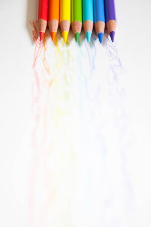 Color pencils on white background, copy spaceの写真素材