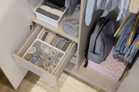 Wardrobe with perfect order clothes shades