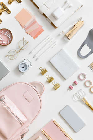 Stationery supplies organization isolated. Concept back to school, students, college or universityの写真素材