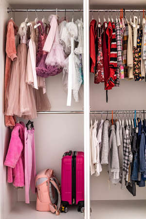 Female childish wardrobe apparel hanged comfortable vertical storageの写真素材