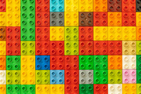 Khabarovsk, Russia, February 25, 2022. Multicolored pieces Lego Duplo background